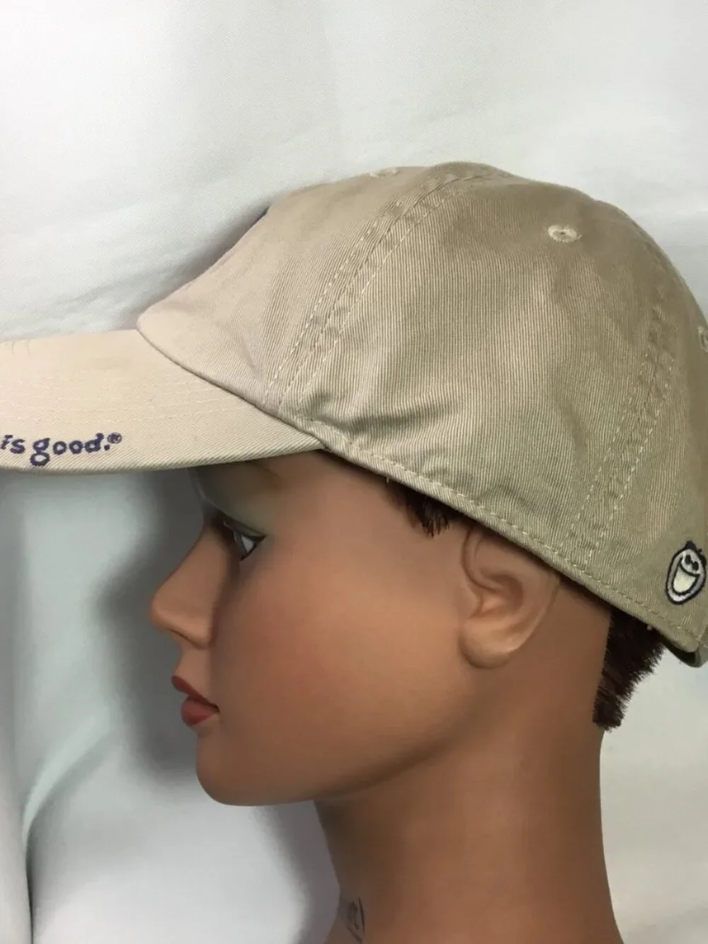 Life Is Good Hiking Boots Embroidered Baseball Cap In Khaki Strapback EUC